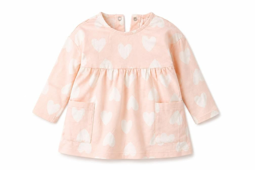 Front view of George girls’ pink geometric t-shirt dress, size 6-9, months