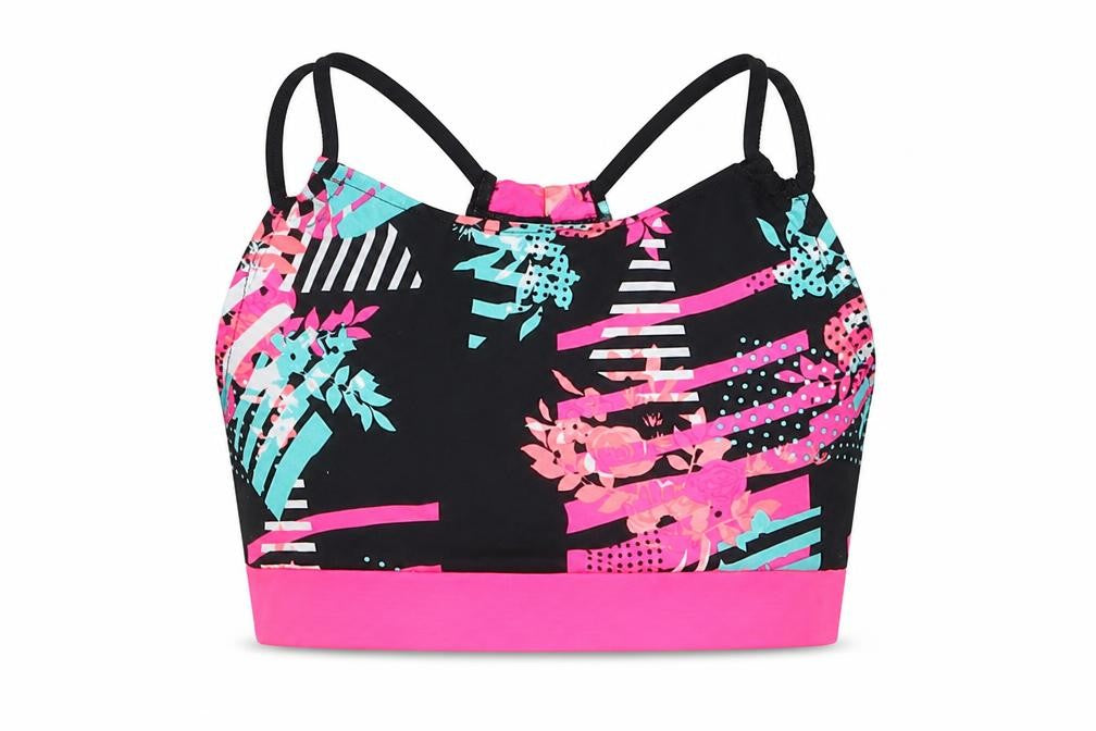 Front view of Tu girls’ pink geometric cropped t-shirt, size 12, years