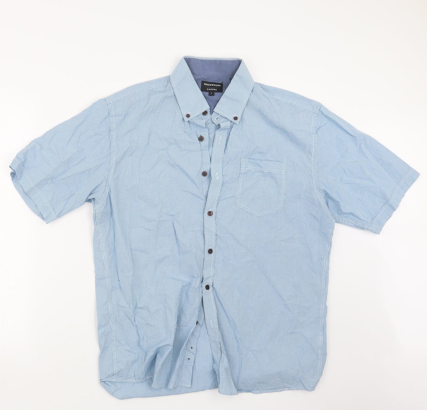Greenwoods Mens Blue Check   Button-Up Size L