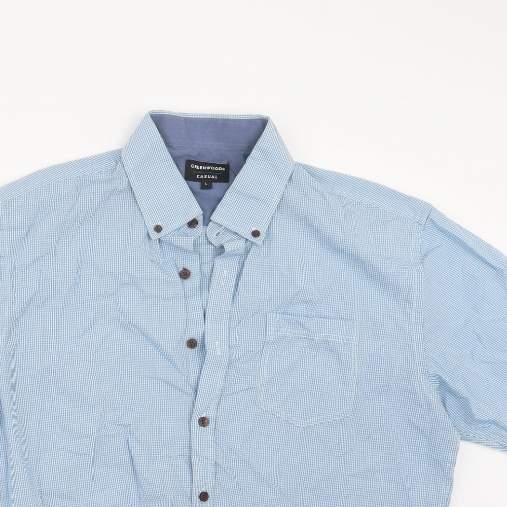 Greenwoods Mens Blue Check   Button-Up Size L