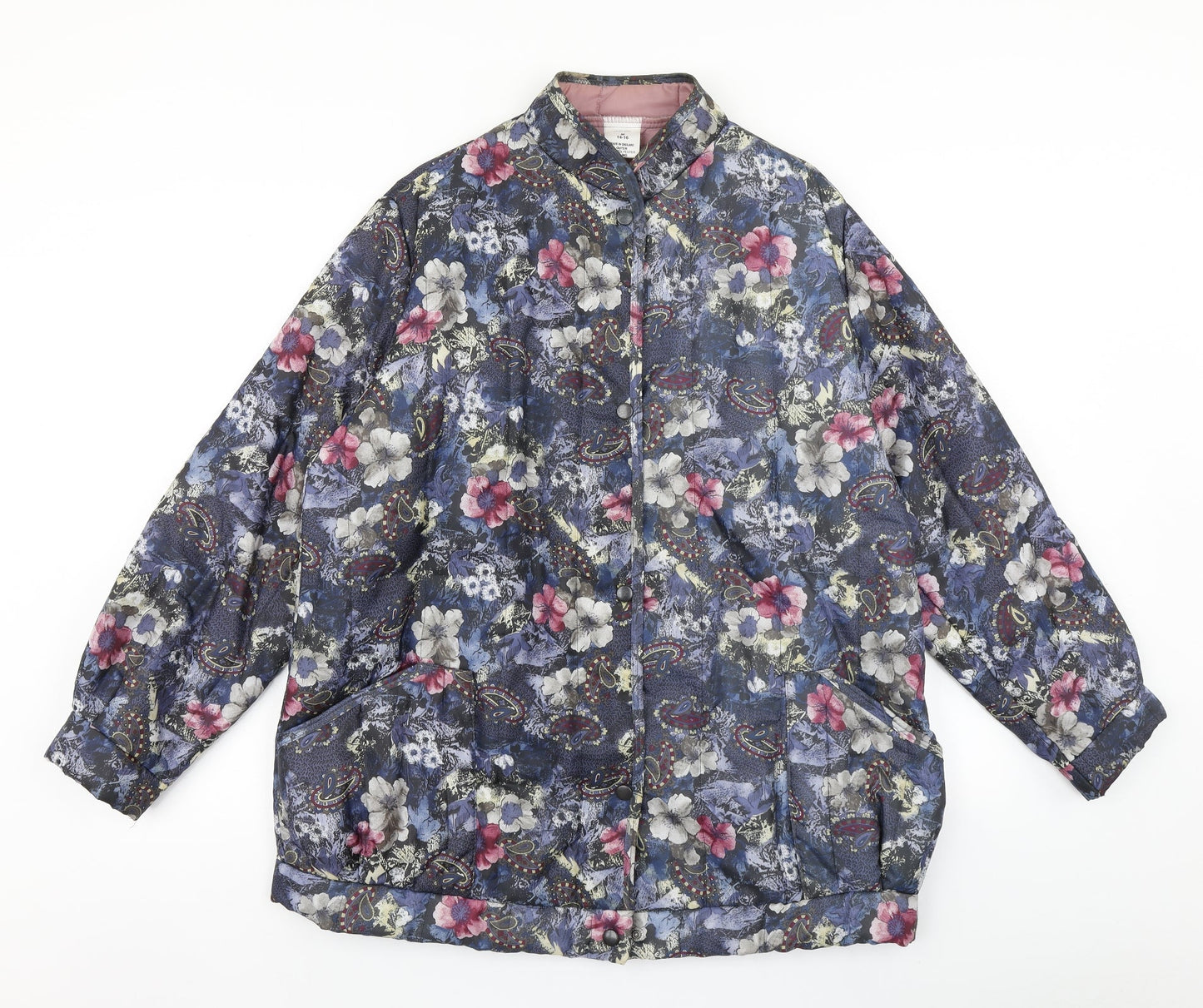 Preworn Womens Blue Floral  Pea Coat Coat Size M