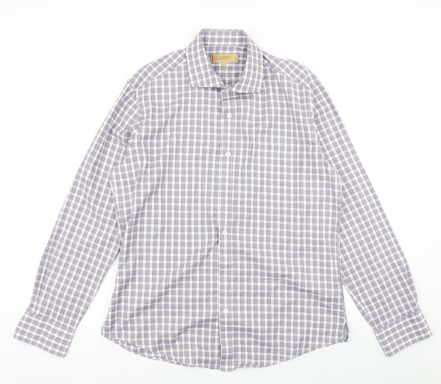 Collezione Mens Purple Plaid   Button-Up Size L