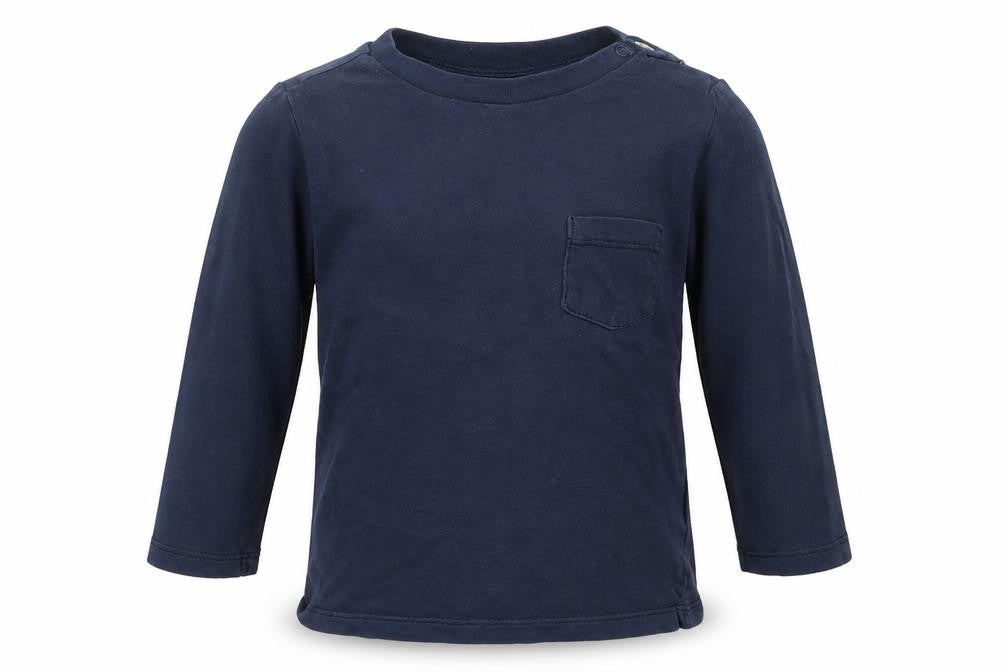 Front view of H&M boys’ blue basic t-shirt, size 12-18, months