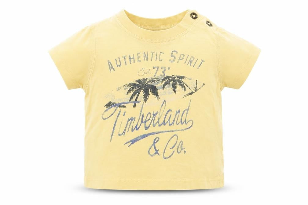 Front view of Timberland boys’ yellow basic t-shirt, size 6-9, months