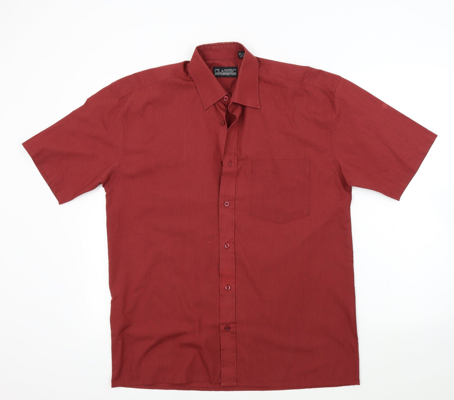 Classic Mens Red Colourblock   Button-Up Size M