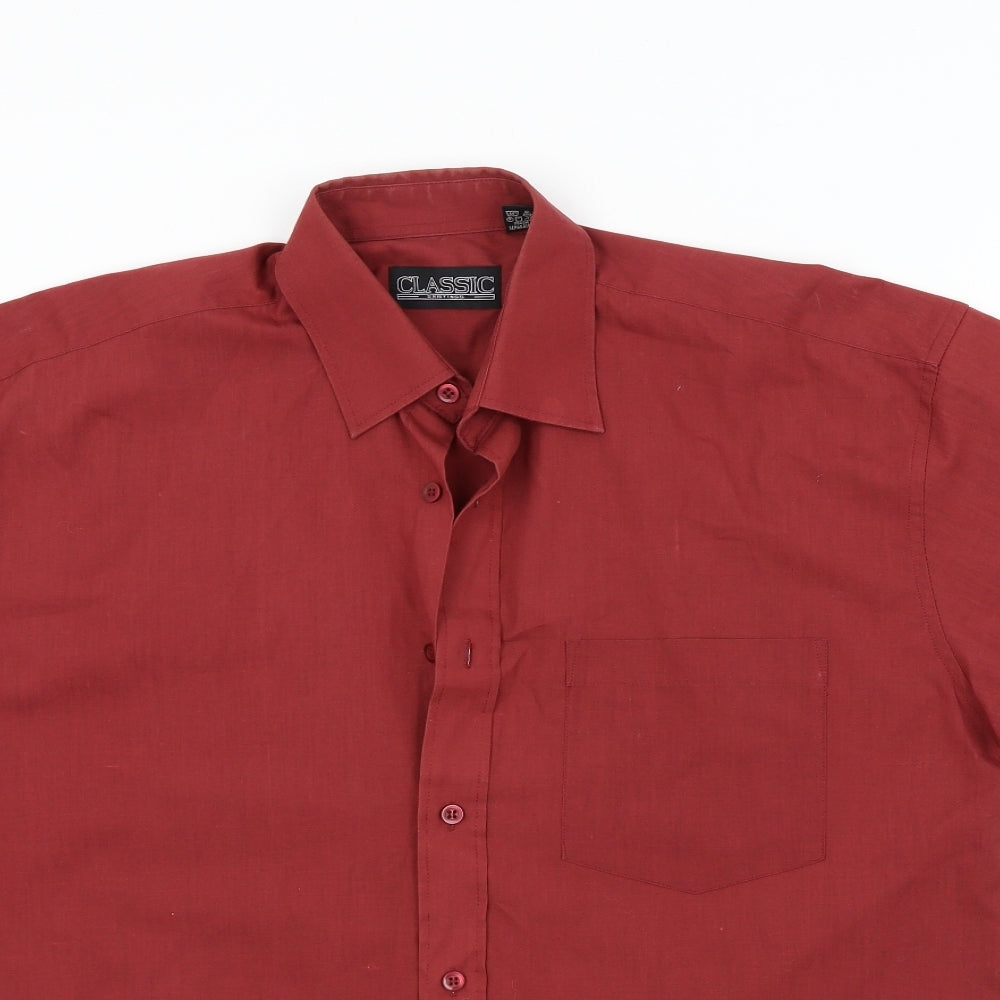 Classic Mens Red Colourblock   Button-Up Size M