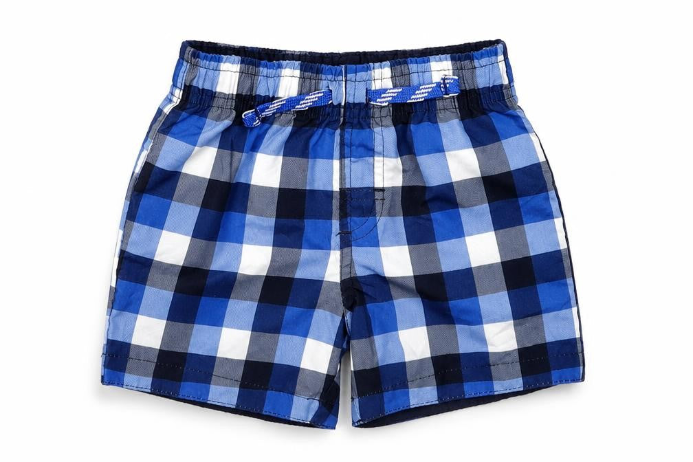 Front view of Rebel Baby Blue Check Cropped Trousers, size 12-18, Months