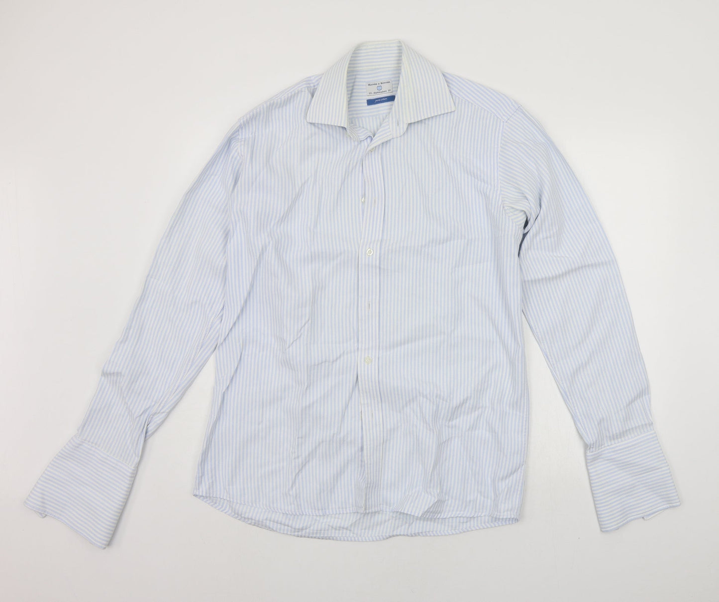 Haines & Bonner Mens Blue Striped   Button-Up Size 16.5