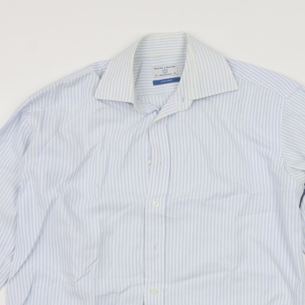 Haines & Bonner Mens Blue Striped   Button-Up Size 16.5
