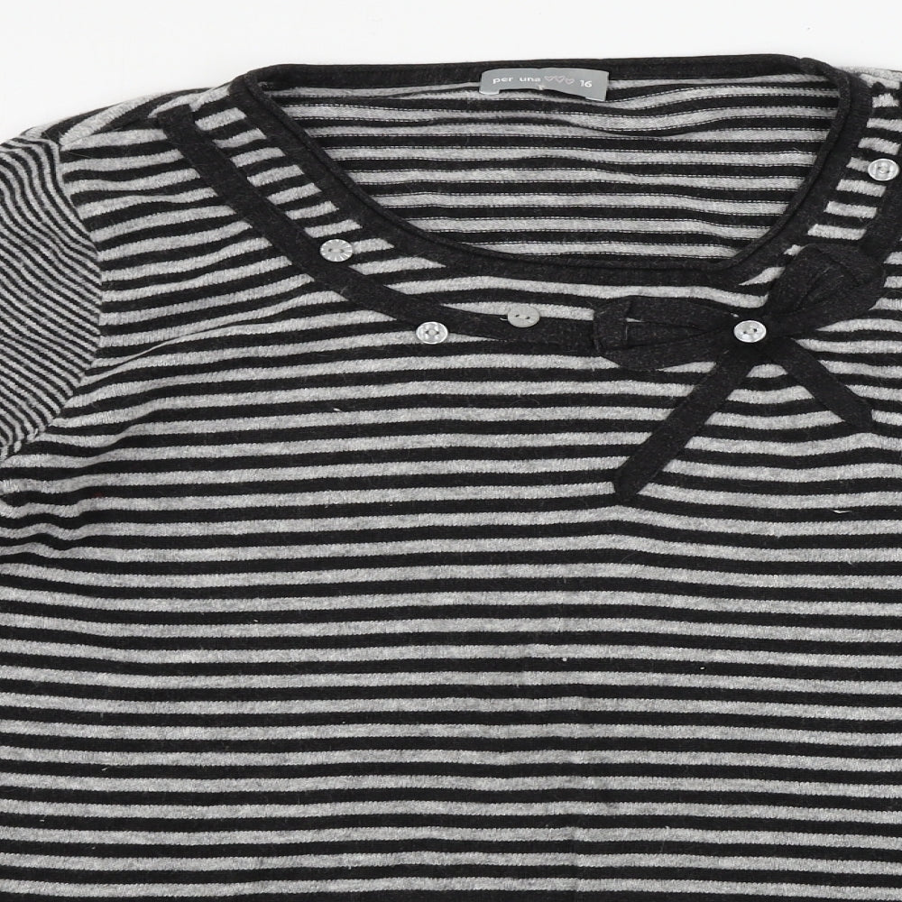 Marks and Spencer  Womens Grey Striped  Pullover Jumper Size 16