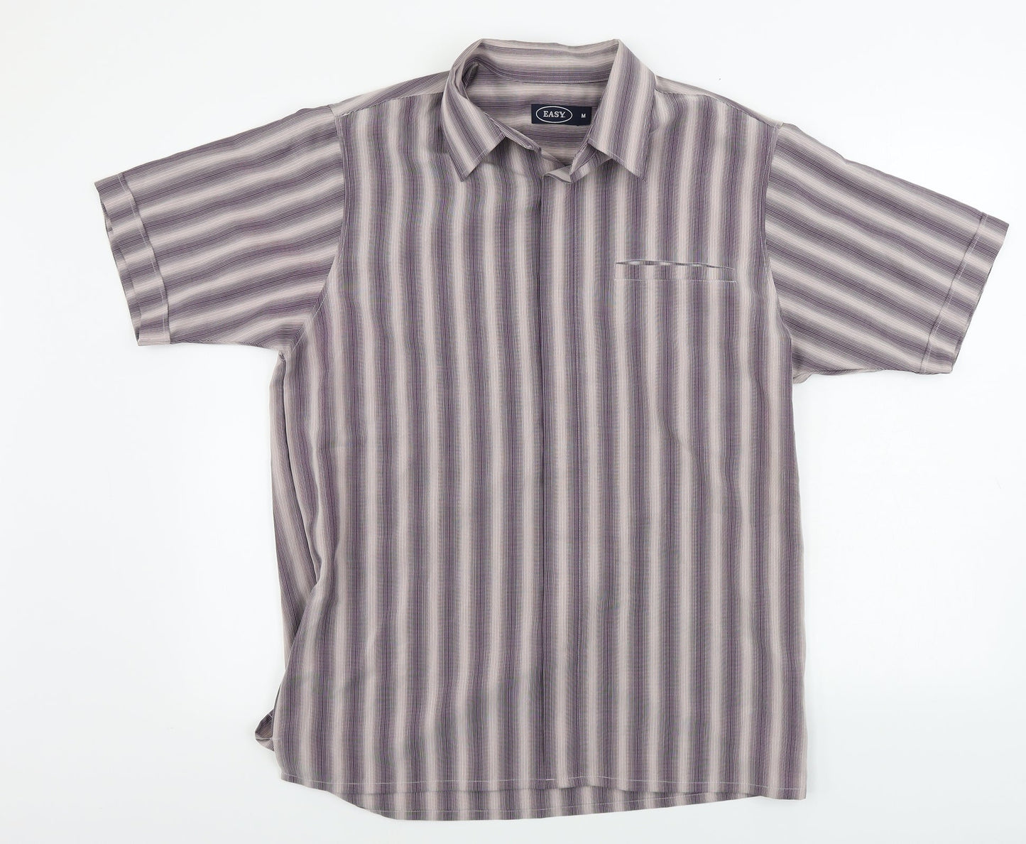 Easy Mens Brown Striped   Button-Up Size M