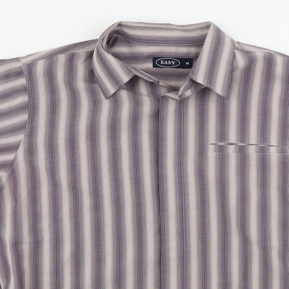 Easy Mens Brown Striped   Button-Up Size M