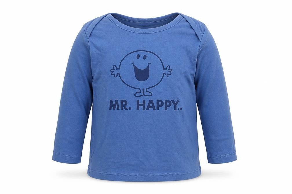 Front view of Preworn Baby Blue Basic T-Shirt, size 6-9, Months - Mr happy