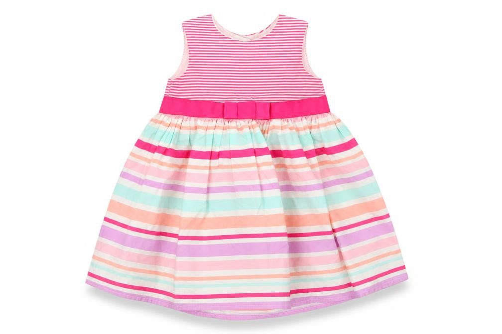 Front view of George girls’ ivory striped tank dress, size 3-6, months
