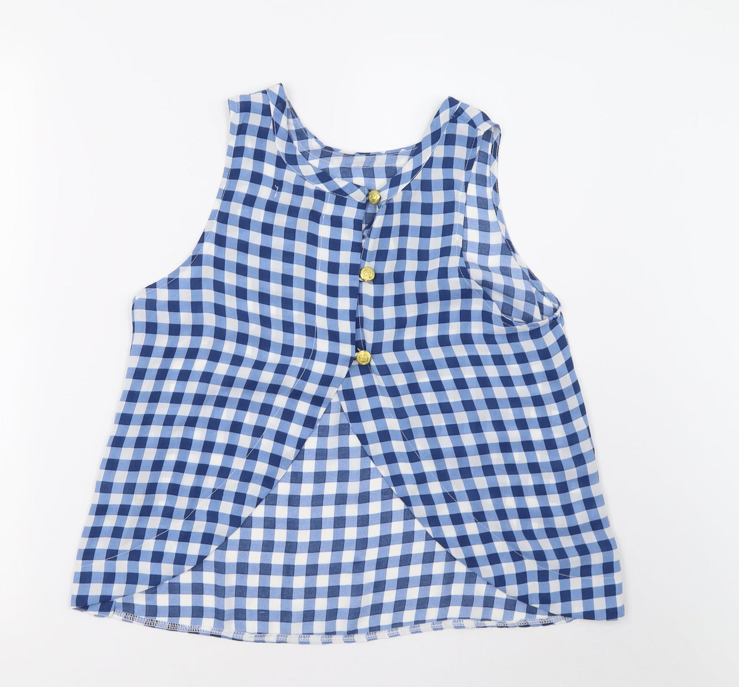 Preworn Womens Blue Check Mesh Basic T-Shirt Size 8