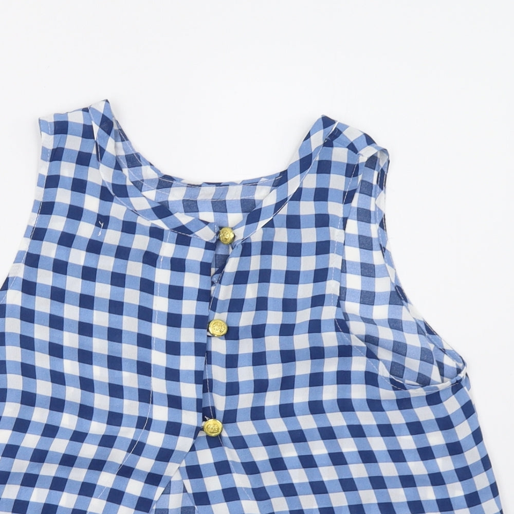 Preworn Womens Blue Check Mesh Basic T-Shirt Size 8