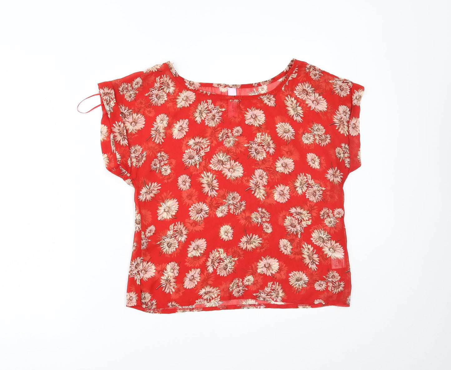 Miss Moda Womens Red Floral  Basic T-Shirt Size S