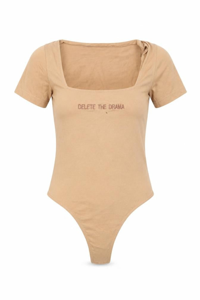 Front view of I SAW IT FIRST women’s beige bodysuit one-piece, size UK 8