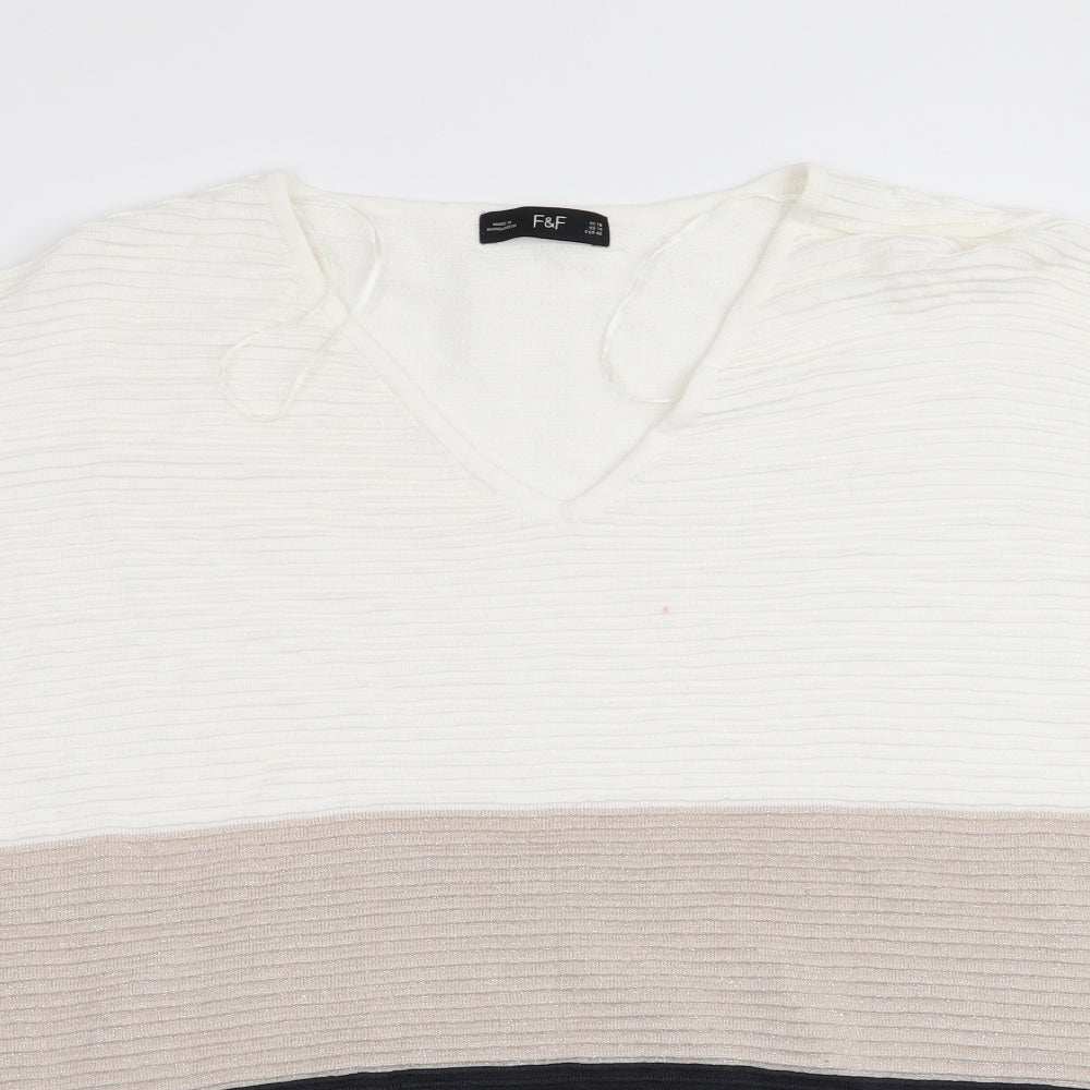 Florence and Fred Womens Ivory Striped  Pullover Jumper Size 18  - Subtle glitter effect