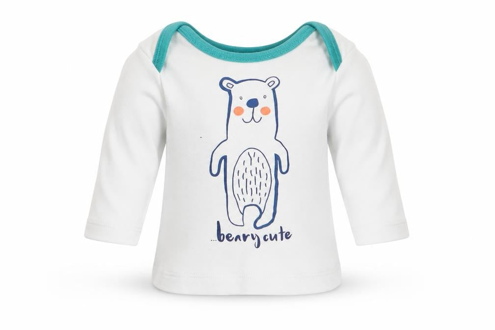 Front view of M&Co boys’ white animal print basic t-shirt size newborn