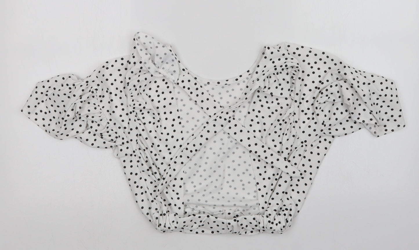 Boohoo Womens White Polka Dot  Basic Blouse Size 8