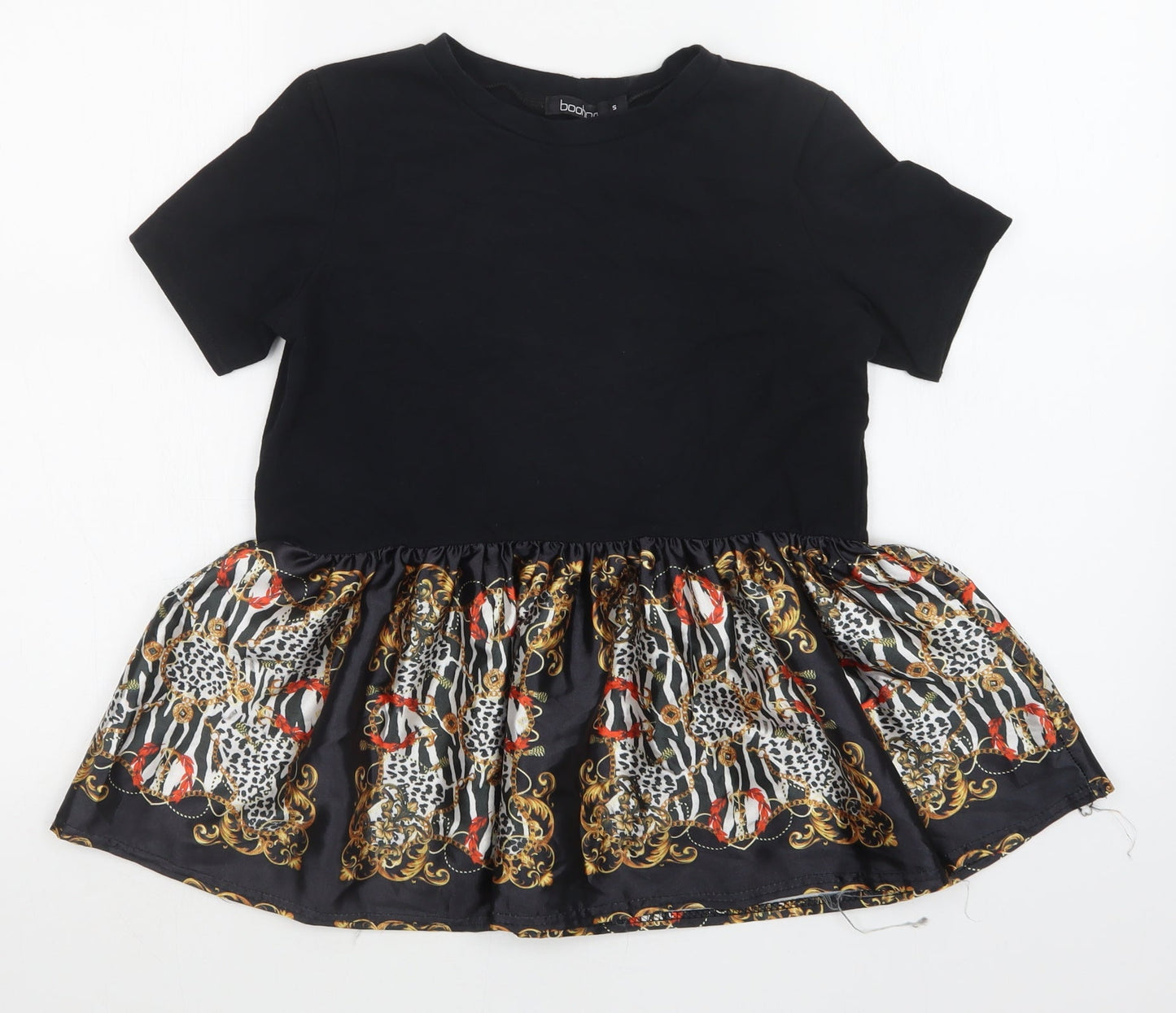 Boohoo Womens Black Animal Print  Basic T-Shirt Size S