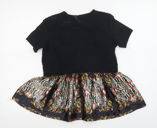 Boohoo Womens Black Animal Print  Basic T-Shirt Size S