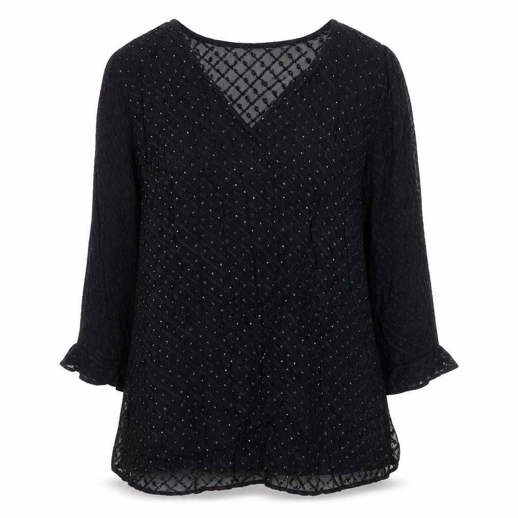 WOW Womens Black  Mesh Fit & Flare  Size S  - Flower embroidery short Dress/Long top