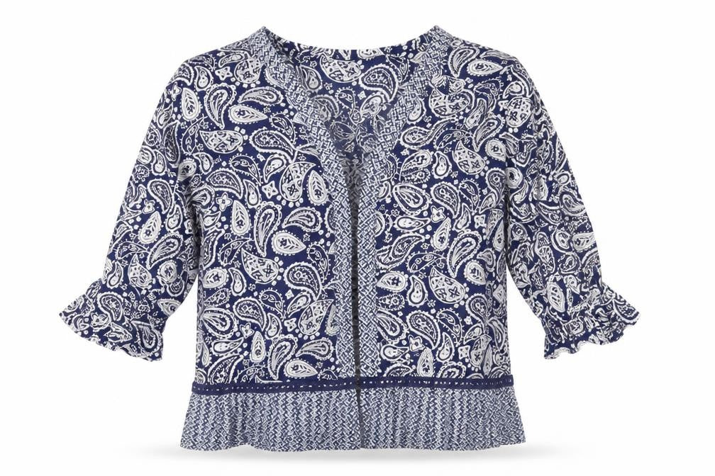 Nutmeg Girls Blue Paisley  Cardigan Jumper Size 12-13 Years