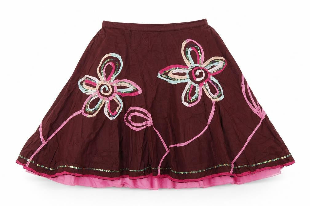 Marks and Spencer Girls Brown Floral  Pleated Skirt Size 6 Years