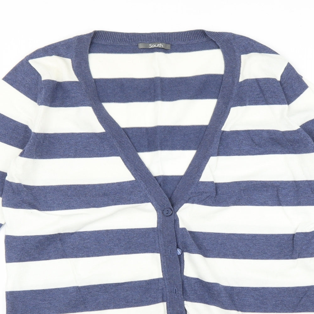 South Womens Blue Striped  Cardigan Jumper Size 12