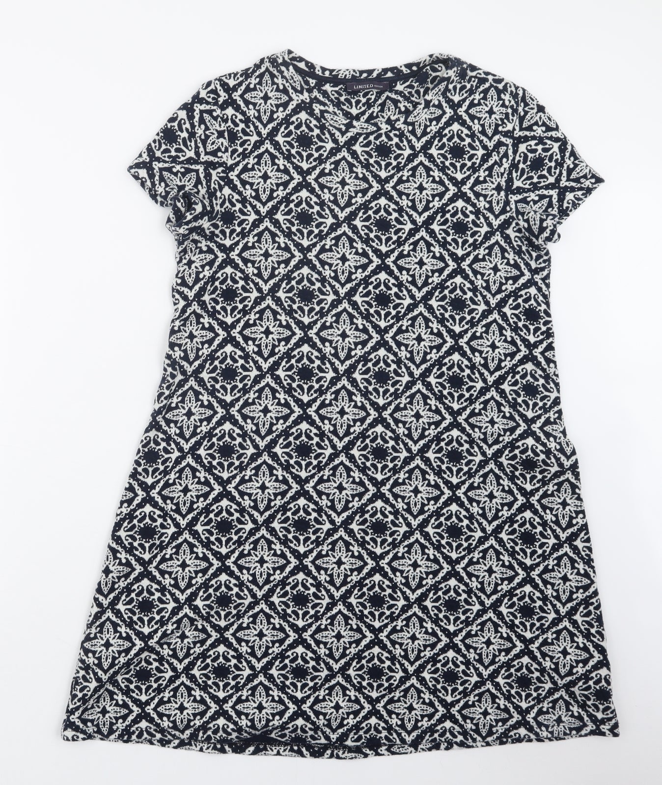 Marks and Spencer Womens Blue Geometric Knit Pullover Jumper Size 14