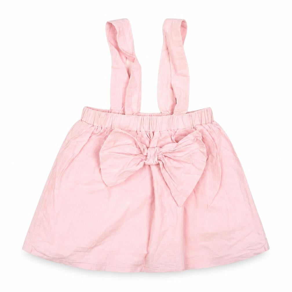 Front view of Pat Pat girls’ pink skater skirt, size 3-6, months - suspenders