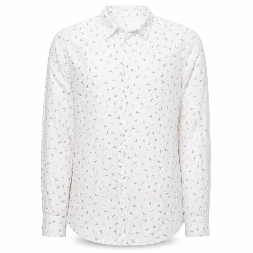 Marks and Spencer Mens White    Button-Up Size S  - Pink and Blue Bird Print