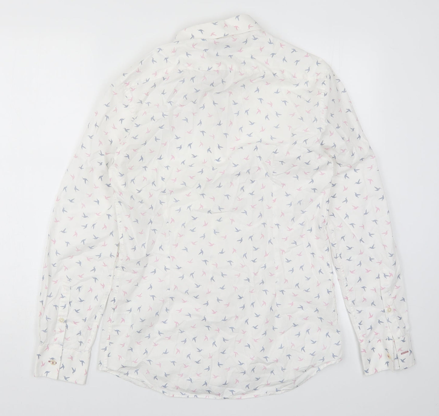 Marks and Spencer Mens White    Button-Up Size S  - Pink and Blue Bird Print