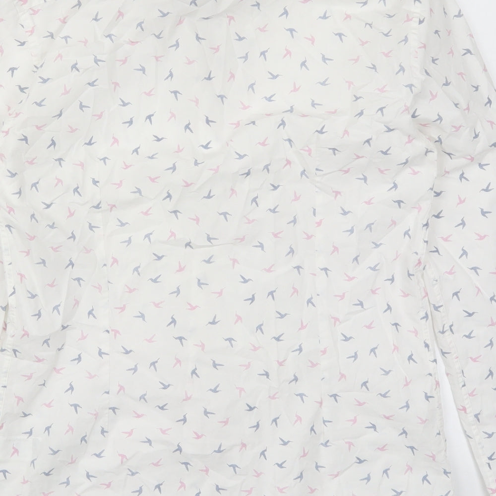 Marks and Spencer Mens White    Button-Up Size S  - Pink and Blue Bird Print