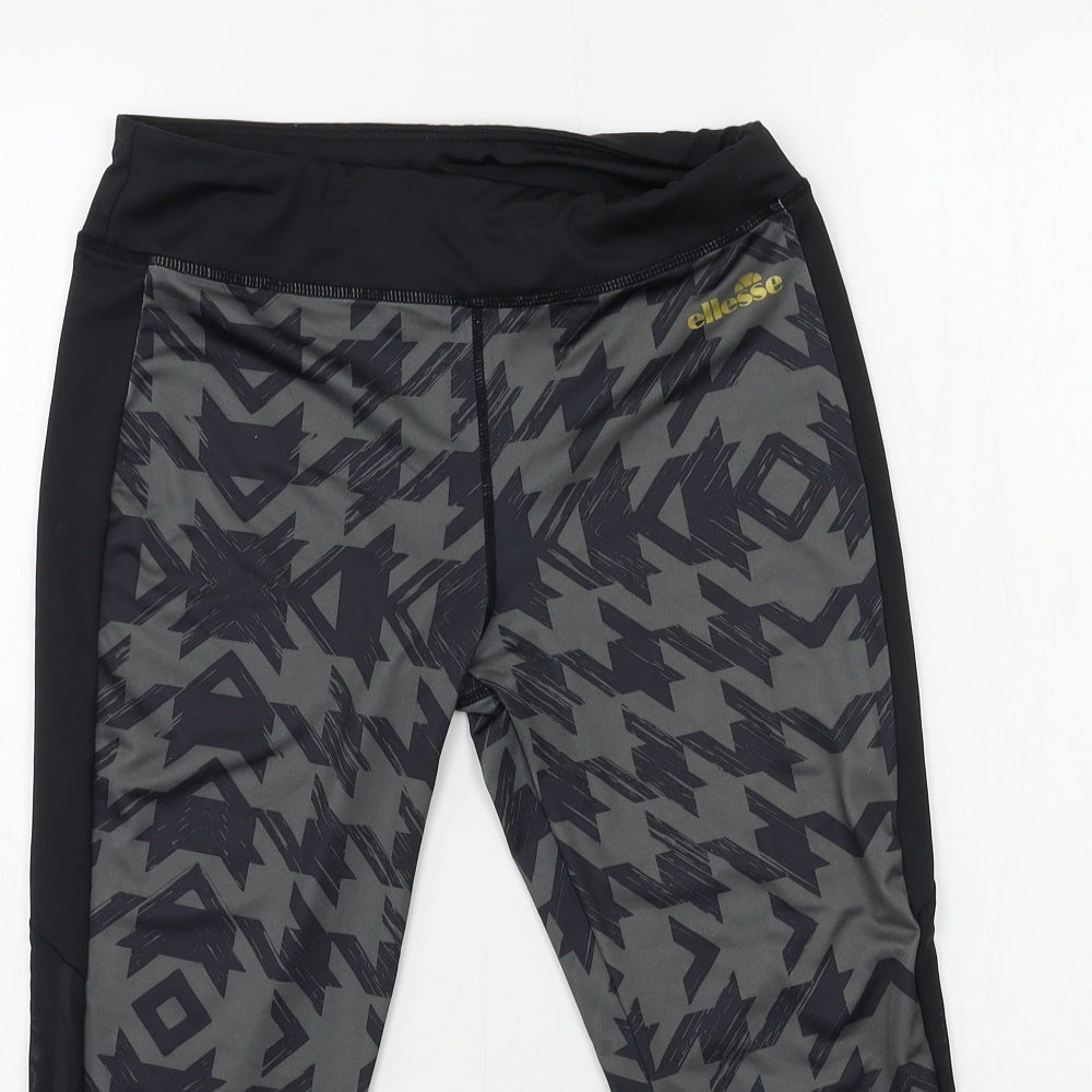 ellesse Womens Black Geometric  Compression Leggings Size 10 L19 in