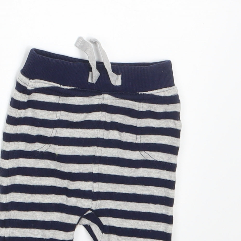 George Boys Blue Striped  Jogger Trousers Size 3-6 Months  - Waist 14in; Inside  leg 6in