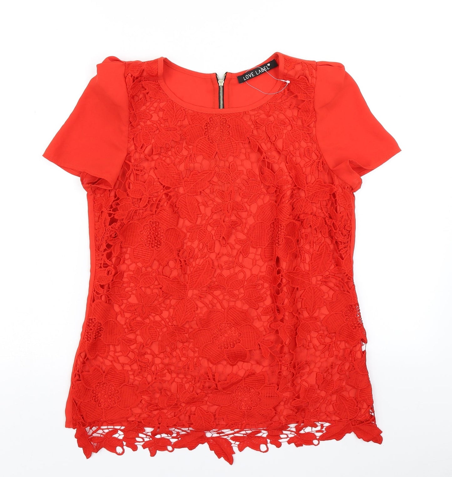 Love Label Womens Red Floral Lace Basic Blouse Size 8