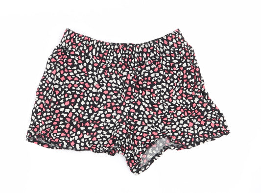 Front view of Papaya women’s multicoloured geometric hot pants shorts, size UK 10, - stretch waistband