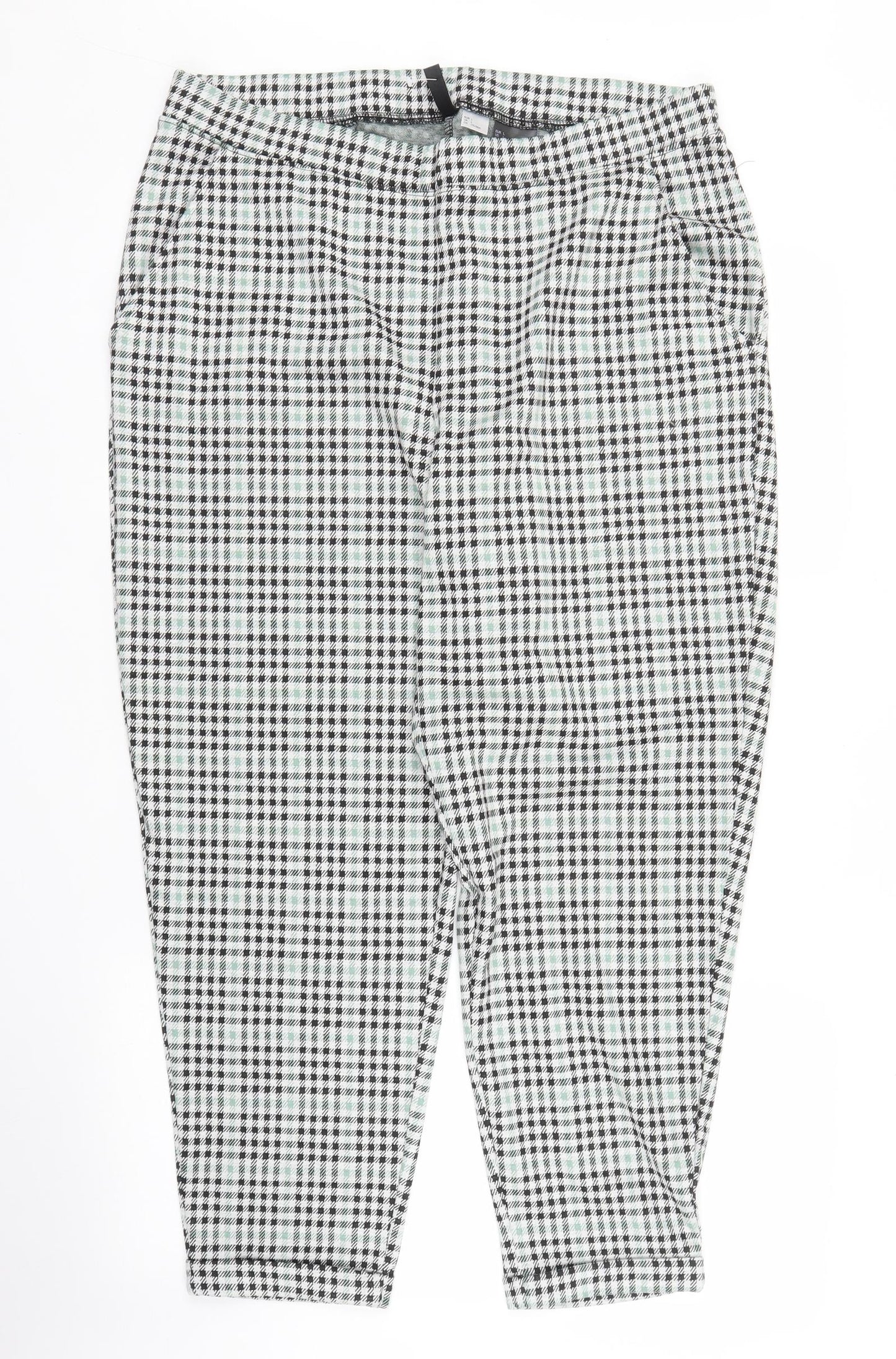 H&M Womens Green Houndstooth  Capri Trousers Size L L27 in