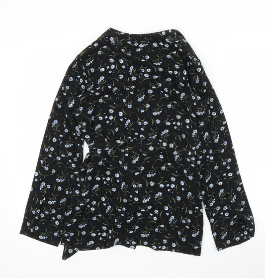 H&M Womens Black Floral  Kimono Blouse Size S