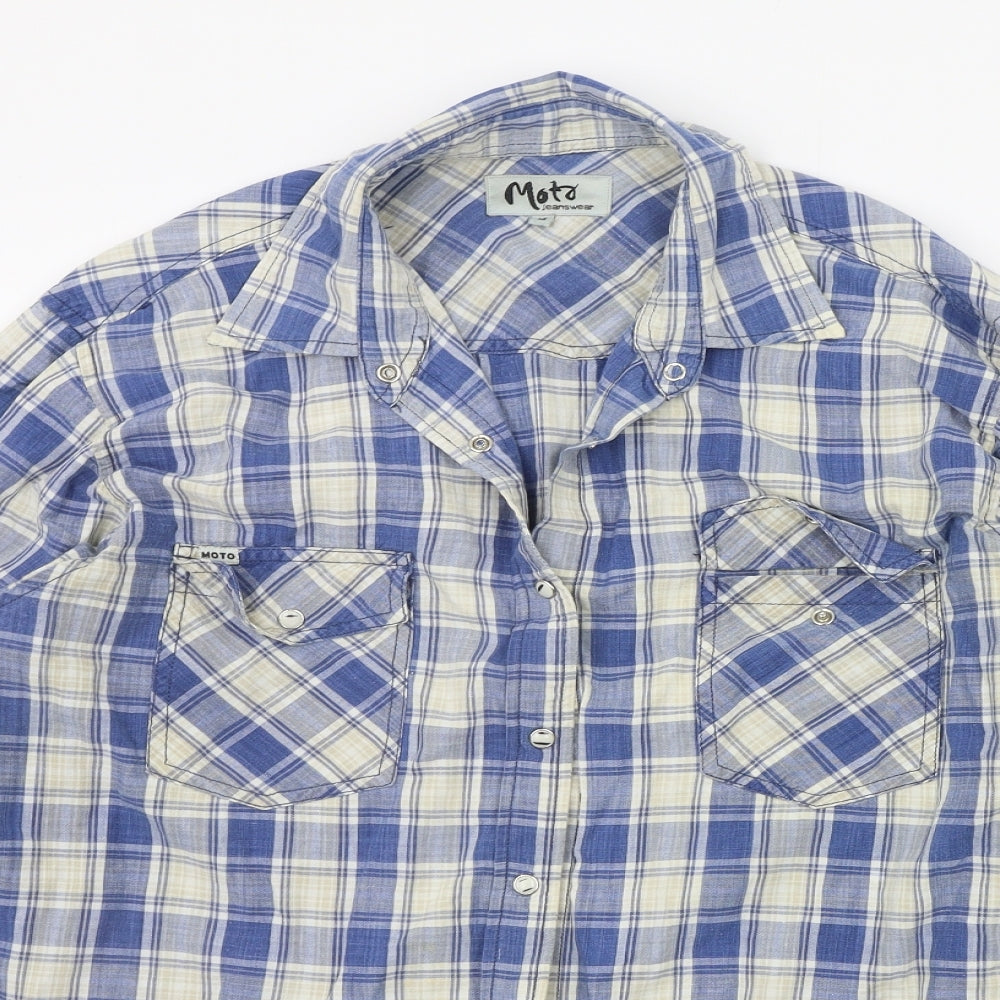 Moto Menswear Mens Blue Check   Button-Up Size 14