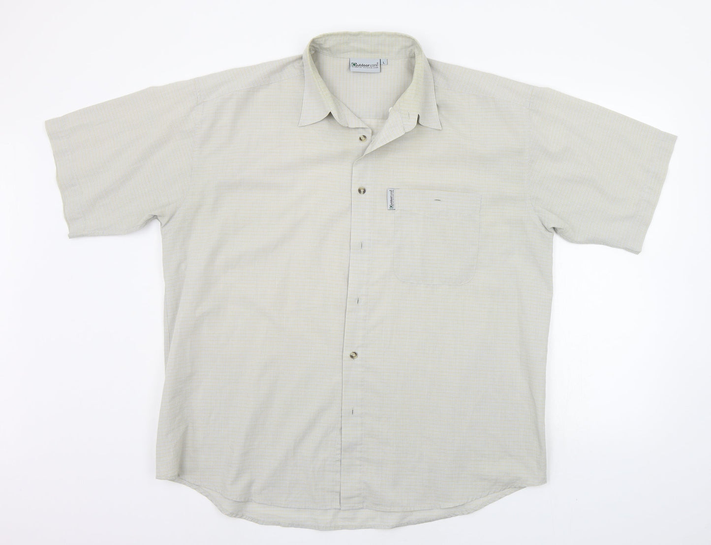 Outdoors scene Mens Grey Striped   Button-Up Size L