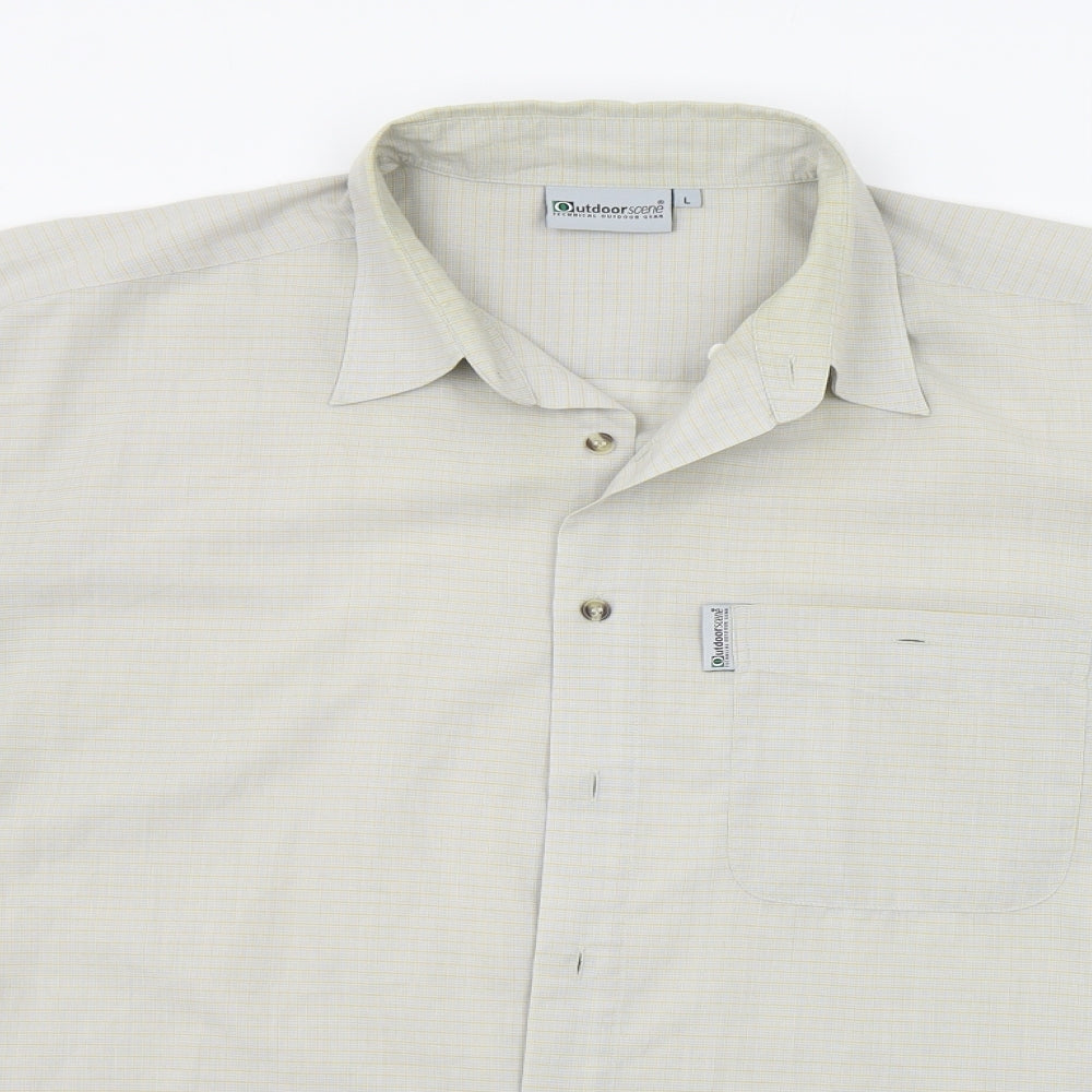 Outdoors scene Mens Grey Striped   Button-Up Size L