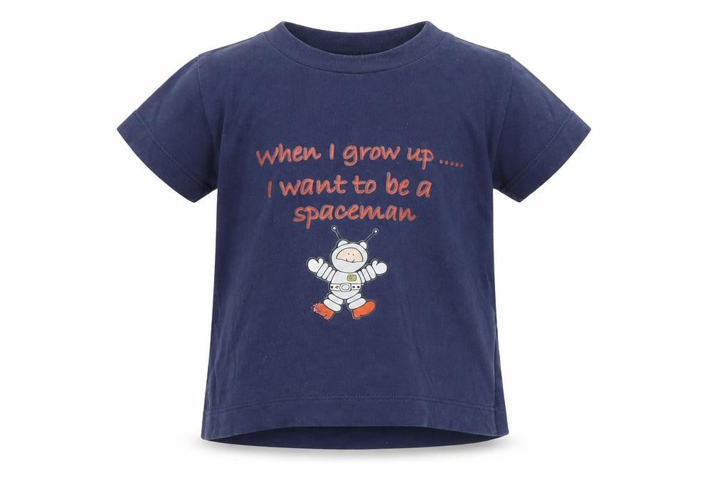 Front view of Ladybird boys’ blue basic t-shirt, size 3-6, months