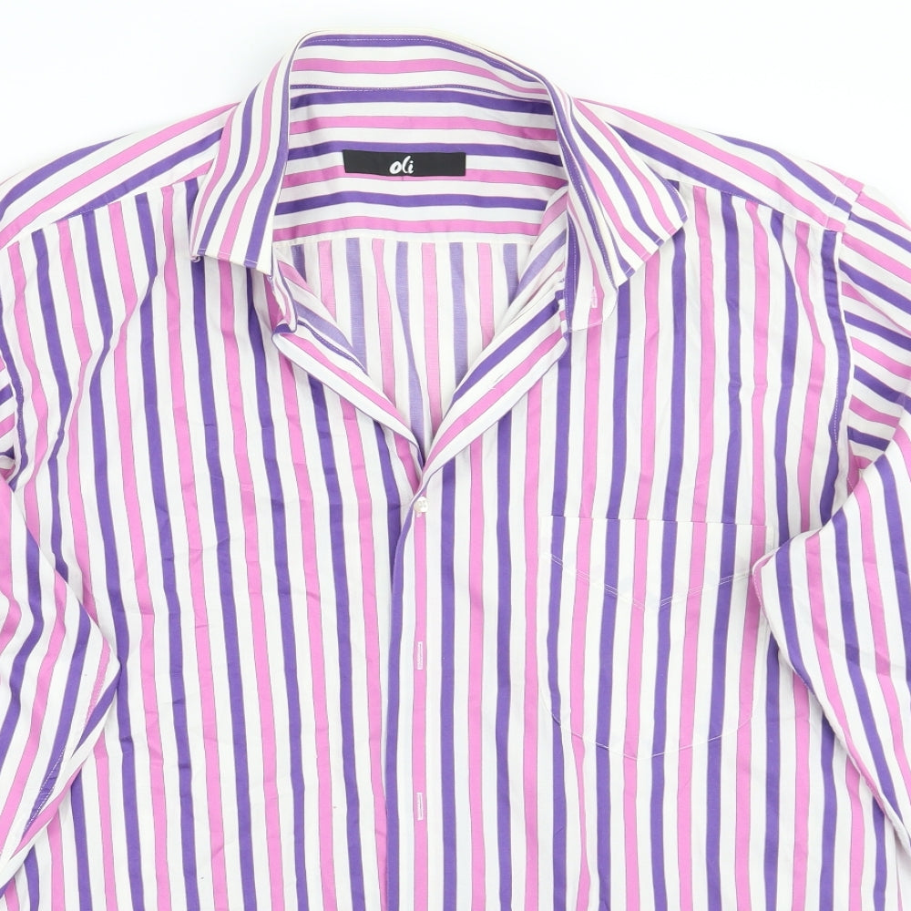 Oli Mens Pink Striped   Button-Up Size 16