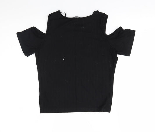 Select Womens Black   Basic T-Shirt Size 8  - shoulder slits