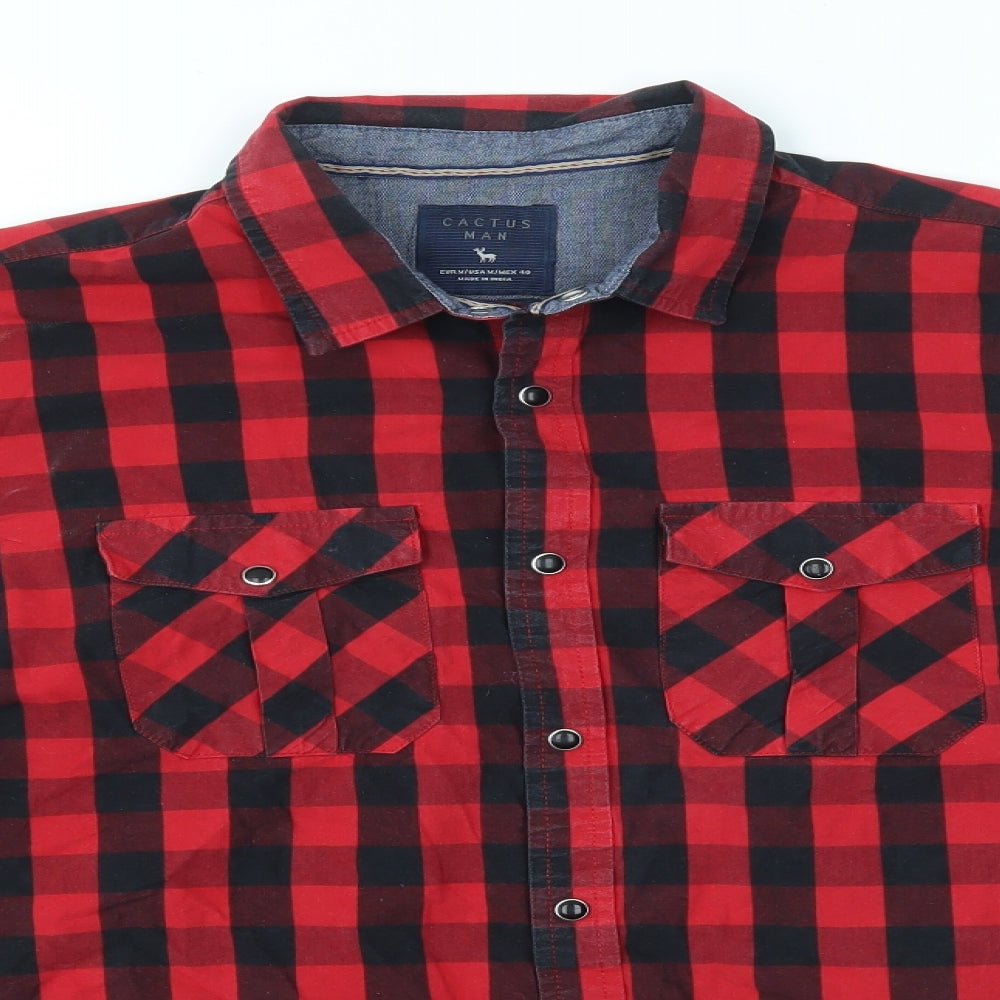 CACTUS MAN Mens Red Check   Button-Up Size M