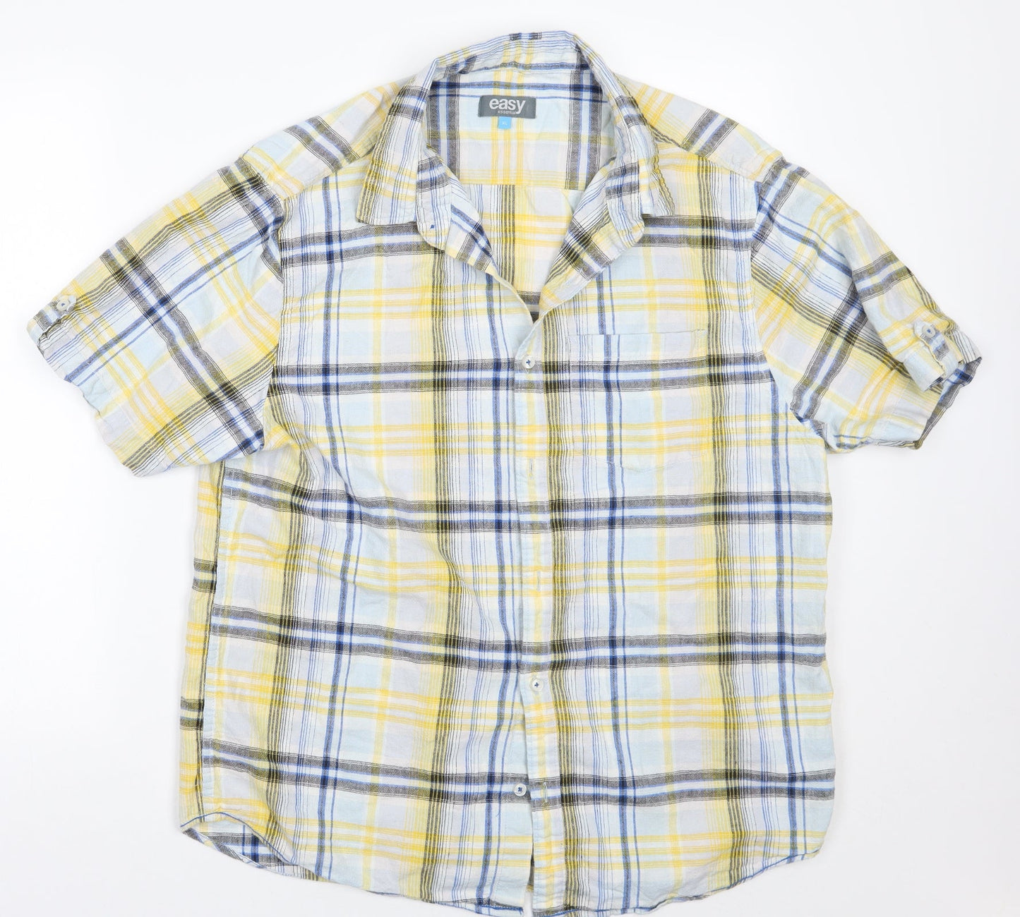 Easy Mens Yellow Check   Button-Up Size XL